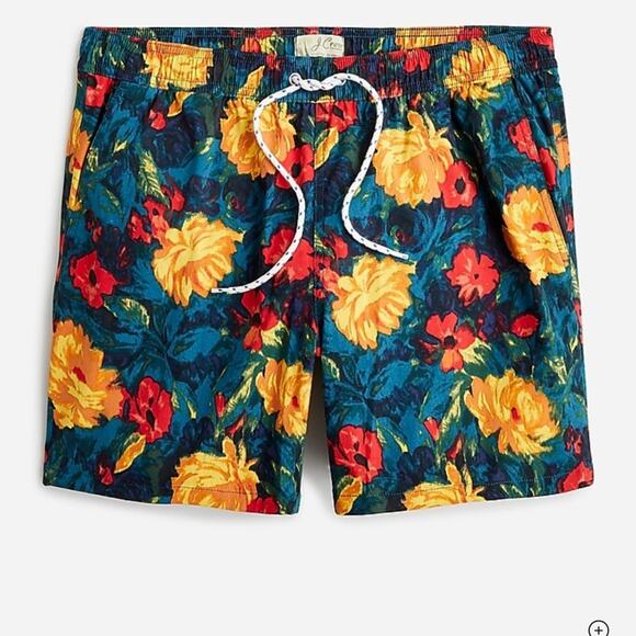 J Crew Mens 6" Stretch Swim Trunk Floral Print - Picture 14 of 14